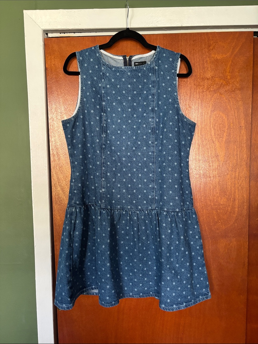 ASOS Blue Polka Dot Denim Mini Dress